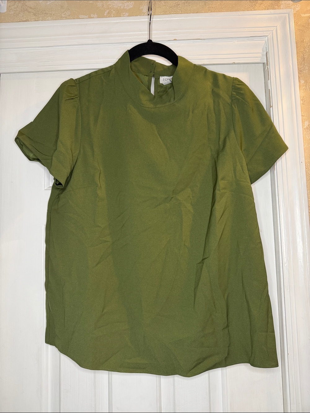 J. Crew Olive Short Sleeve Mock Neck Blouse
